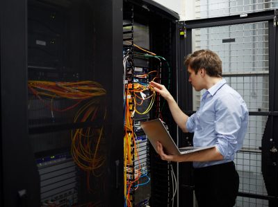 Working in data storage lab